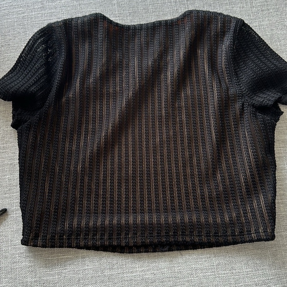 Privacy Please Black Lined Mesh Crop Top – Size Small - Picture 2 of 5